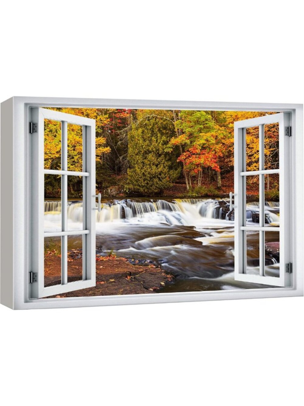 Autumn Forest Waterfall Canvas Art - Scenic Nature Photography for Home Decor